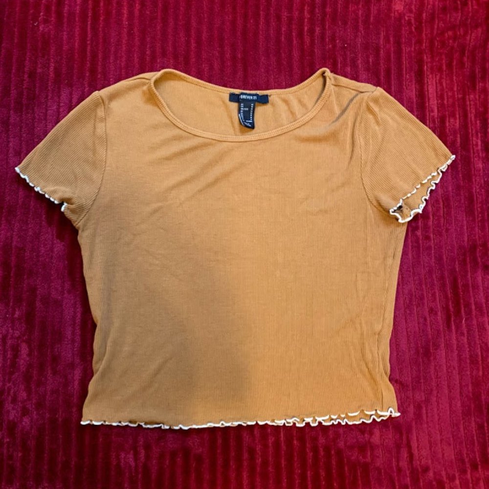 Forever21 Lettuce Trim Brown Crop Top